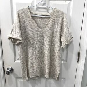 Lilla P Short Sleeve Knit Sweater Top • Neutral Beige • Size Small